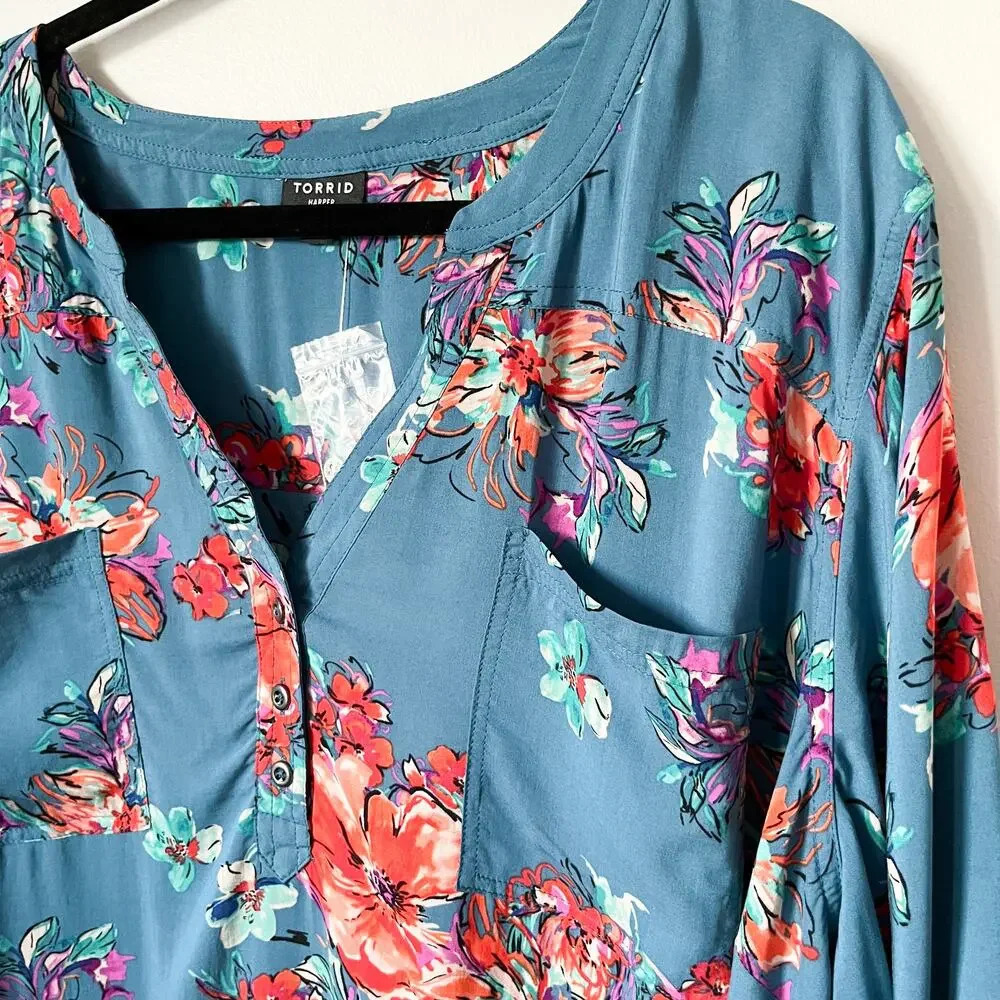 NWOT Torrid Floral Harper Popover Blouse 5X Fall Cottage Career Work Feminine - Picture 3 of 12